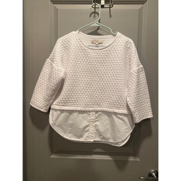 LOFT Quilted 3/4 Sleeve Blouse with Shirt Hem | Size M - Picture 1 of 7